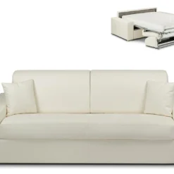 Canapé 4 Places Convertible Express En Simili EMIR - Blanc - Couchage 160 Cm - Matelas 18 Cm