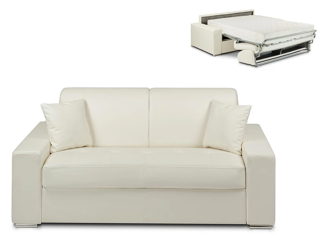 Canapé 2 Places Convertible Express En Simili EMIR - Blanc - Couchage 120 Cm - Matelas 22 Cm 1 Canapé 2 Places Convertible Express En Simili EMIR - Blanc - Couchage 120 Cm - Matelas 22 Cm