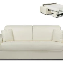 Canapé 4 Places Convertible Express En Simili EMIR - Blanc - Couchage 160 Cm - Matelas 22 Cm