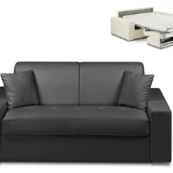 Canapé 2 Places Convertible Express En Simili EMIR - Noir - Couchage 120 Cm - Matelas 14 Cm