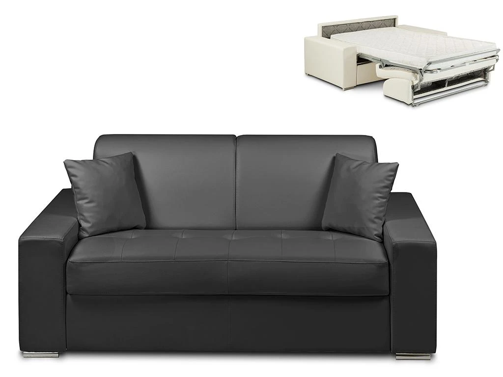 Canapé 2 Places Convertible Express En Simili EMIR - Noir - Couchage 120 Cm - Matelas 14 Cm 1 Canapé 2 Places Convertible Express En Simili EMIR - Noir - Couchage 120 Cm - Matelas 14 Cm