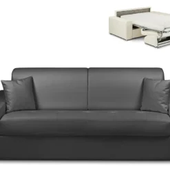 Canapé 4 Places Convertible Express En Simili EMIR - Noir - Couchage 160 Cm - Matelas 14 Cm