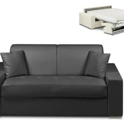 Canapé 2 Places Convertible Express En Simili EMIR - Noir - Couchage 120 Cm - Matelas 18 Cm