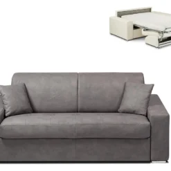 Canapé 2 Places Convertible Express En Tissu EMIR - Gris - Couchage 120 Cm - Matelas 14 Cm