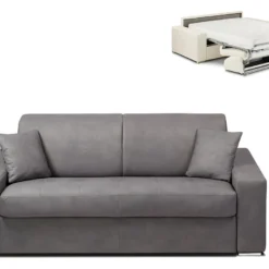 Canapé 2 Places Convertible Express En Tissu EMIR - Gris - Couchage 120 Cm - Matelas 18 Cm