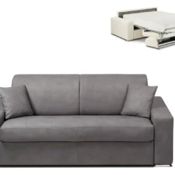 Canapé 2 Places Convertible Express En Tissu EMIR - Gris - Couchage 120 Cm - Matelas 22 Cm