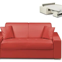Canapé 2 Places Convertible Express En Simili EMIR - Rouge - Couchage 120 Cm - Matelas 14 Cm