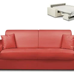 Canapé 4 Places Convertible Express En Simili EMIR - Rouge - Couchage 160 Cm - Matelas 14 Cm