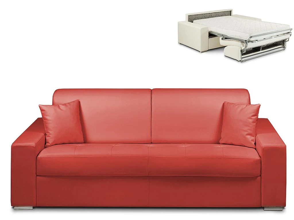 Canapé 4 Places Convertible Express En Simili EMIR - Rouge - Couchage 160 Cm - Matelas 14 Cm 1 Canapé 4 Places Convertible Express En Simili EMIR - Rouge - Couchage 160 Cm - Matelas 14 Cm