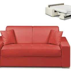 Canapé 2 Places Convertible Express En Simili EMIR - Rouge - Couchage 120 Cm - Matelas 18 Cm