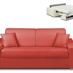 Canapé 3 Places Convertible Express En Simili EMIR - Rouge - Couchage 140 Cm - Matelas 18 Cm