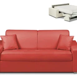 Canapé 3 Places Convertible Express En Simili EMIR - Rouge - Couchage 140 Cm - Matelas 22 Cm