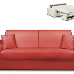 Canapé 4 Places Convertible Express En Simili EMIR - Rouge - Couchage 160 Cm - Matelas 22 Cm