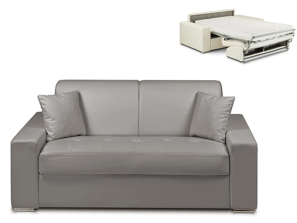 Canapé 2 Places Convertible Express En Simili EMIR - Gris - Couchage 120 Cm - Matelas 14 Cm 1 Canapé 2 Places Convertible Express En Simili EMIR - Gris - Couchage 120 Cm - Matelas 14 Cm