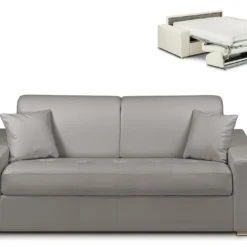 Canapé 3 Places Convertible Express En Simili EMIR - Gris - Couchage 140 Cm - Matelas 18 Cm