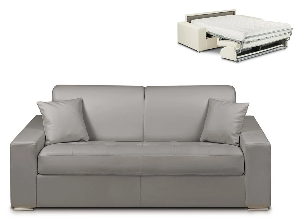 Canapé 3 Places Convertible Express En Simili EMIR - Gris - Couchage 140 Cm - Matelas 18 Cm 1 Canapé 3 Places Convertible Express En Simili EMIR - Gris - Couchage 140 Cm - Matelas 18 Cm