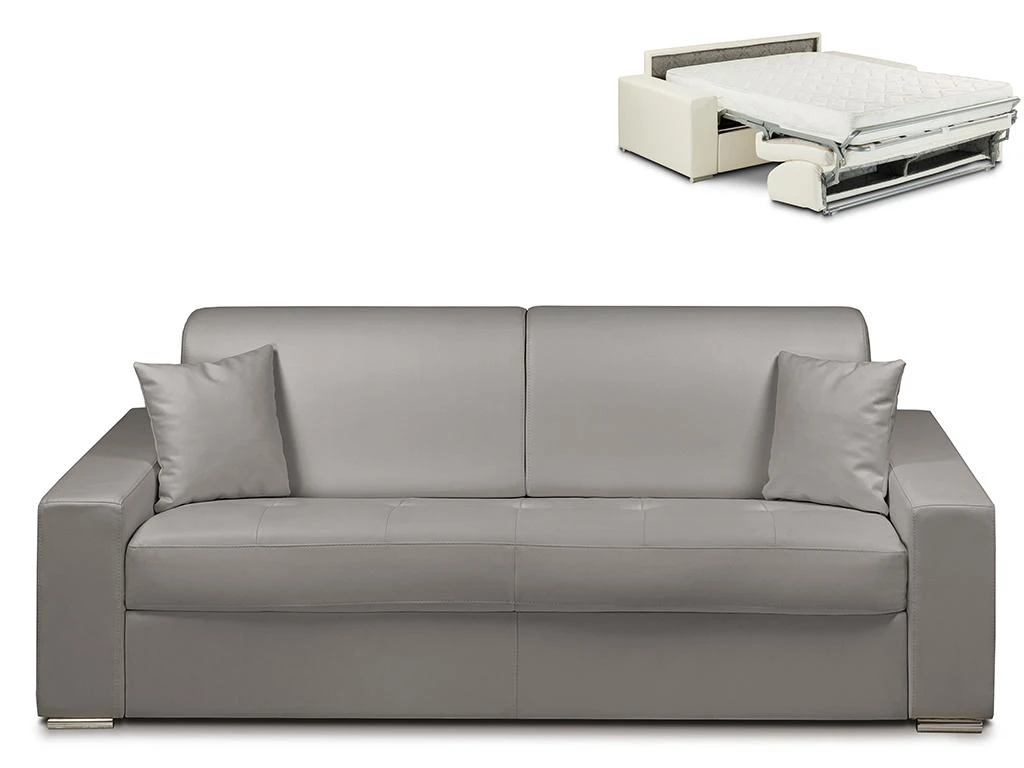 Canapé 4 Places Convertible Express En Simili EMIR - Gris - Couchage 160 Cm - Matelas 18 Cm 1 Canapé 4 Places Convertible Express En Simili EMIR - Gris - Couchage 160 Cm - Matelas 18 Cm