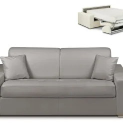Canapé 3 Places Convertible Express En Simili EMIR - Gris - Couchage 140 Cm - Matelas 22 Cm