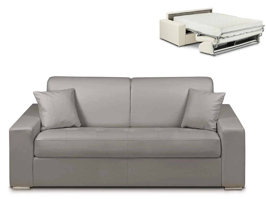 Canapé 3 Places Convertible Express En Simili EMIR - Gris - Couchage 140 Cm - Matelas 22 Cm 1 Canapé 3 Places Convertible Express En Simili EMIR - Gris - Couchage 140 Cm - Matelas 22 Cm