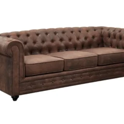 Canapé 3 Places CHESTERFIELD En Microfibre Aspect Cuir Vieilli -Promos Chesteris Boutique canape 278413