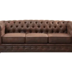 Canapé 3 Places CHESTERFIELD En Microfibre Aspect Cuir Vieilli -Promos Chesteris Boutique canape 278415