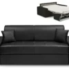 Canapé 4 Places Convertible Express En Simili EMIR - Noir - Couchage 160 Cm - Matelas 22 Cm