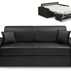 Canapé 4 Places Convertible Express En Simili EMIR - Noir - Couchage 160 Cm - Matelas 22 Cm