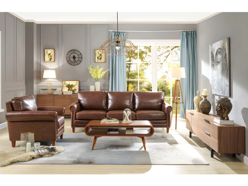 Canapé 3 Places En Cuir Vieilli CASSANDRA - Marron 2 Canapé 3 Places En Cuir Vieilli CASSANDRA - Marron – Image 2