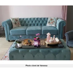 Canapé 3 Places CHESTERFIELD - Velours Bleu Pastel -Promos Chesteris Boutique canape 294245