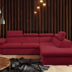 Canapé D'angle Convertible En Tissu Avec Coffre De Rangement FABIEN - Rouge - Angle Droit