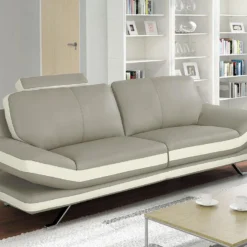 Canapé 3 Places En Cuir LATIKA - Bicolore Beige Et Ivoire