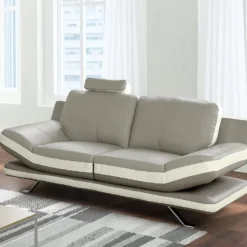 Canapé 2 Places En Cuir LATIKA - Bicolore Beige Et Ivoire