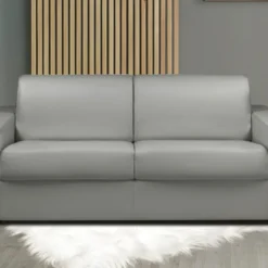 Canapé 3 Places Convertible Express En Simili CALITO - Gris - Couchage Lattes Larges 140 Cm - Matelas 18 Cm