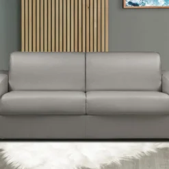 Canapé 4 Places Convertible Express En Simili CALITO - Gris - Couchage Lattes Larges 160 Cm - Matelas 14 Cm