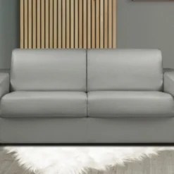 Canapé 3 Places Convertible Express En Simili CALITO - Gris - Couchage Lattes Larges 140 Cm - Matelas 14 Cm