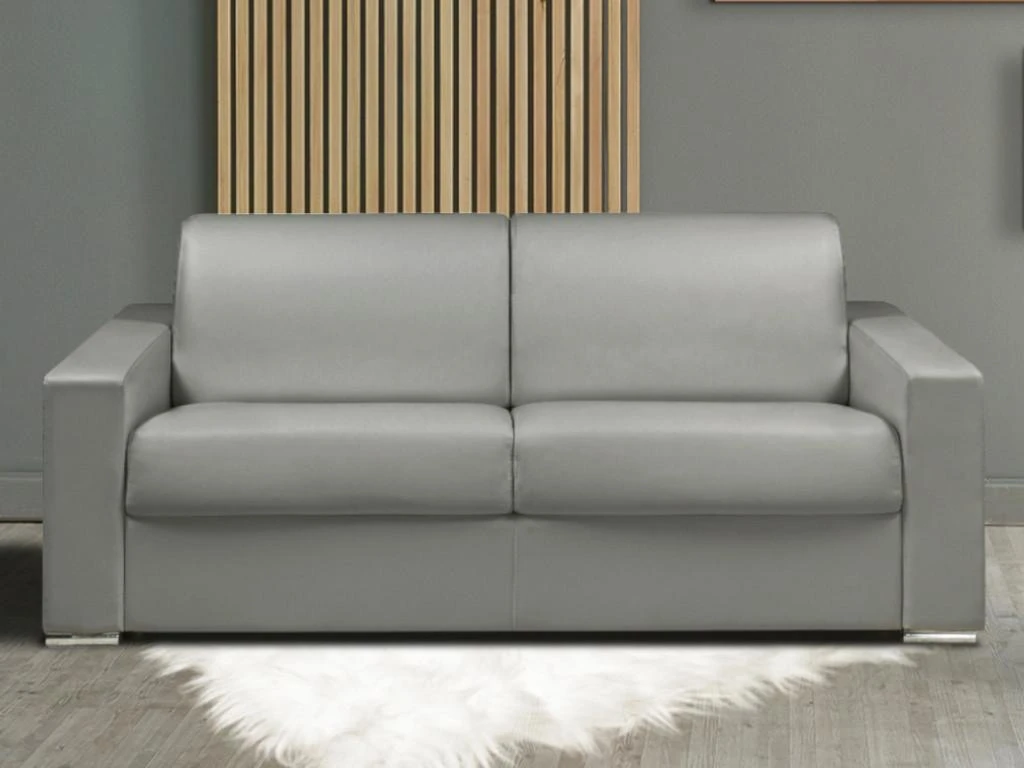 Canapé 3 Places Convertible Express En Simili CALITO - Gris - Couchage Lattes Larges 140 Cm - Matelas 14 Cm 1 Canapé 3 Places Convertible Express En Simili CALITO - Gris - Couchage Lattes Larges 140 Cm - Matelas 14 Cm