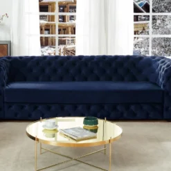 Canapé 3 Places Chesterfield STANLEY - Velours Bleu Nuit