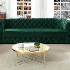 Canapé 3 Places Chesterfield STANLEY - Velours Vert Sapin