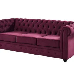 Canapé 3 Places CHESTERFIELD - Velours Pourpre -Promos Chesteris Boutique canape 315655