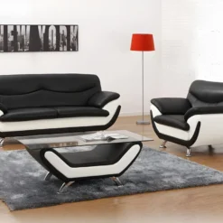 Canapé 2 Places En Simili INDICE - Bicolore Noir Et Ivoire -Promos Chesteris Boutique canape 322205