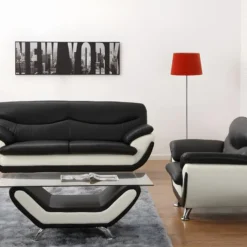 Canapé 2 Places En Simili INDICE - Bicolore Noir Et Ivoire -Promos Chesteris Boutique canape 322207