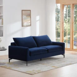 Canapé 3 Places En Velours Bleu Nuit ISENA