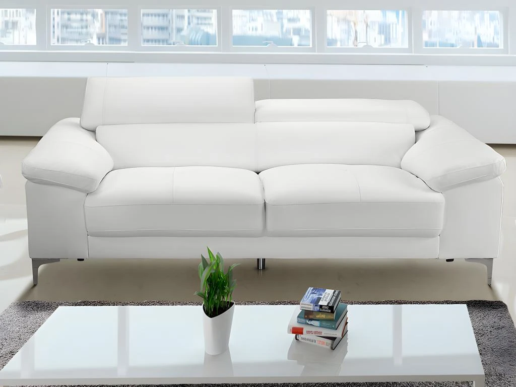 Canapé 2 Places En Cuir SOLANGE - Blanc 3 Canapé 2 Places En Cuir SOLANGE - Blanc – Image 3
