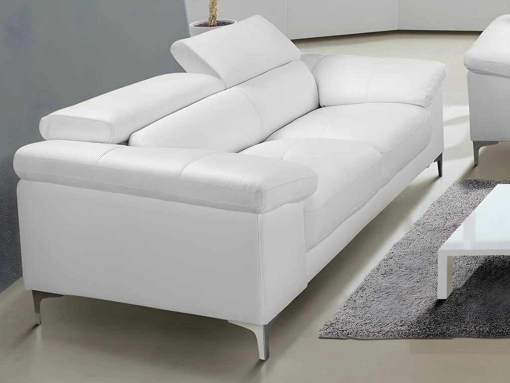 Canapé 3 Places En Cuir SOLANGE - Blanc 2 Canapé 3 Places En Cuir SOLANGE - Blanc – Image 2