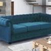 Canapé 3 Places CHESTERFIELD - Velours Bleu Canard