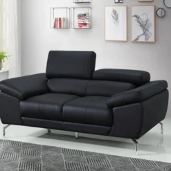 Canapé 2 Places En Cuir De Buffle GRETEL - Noir
