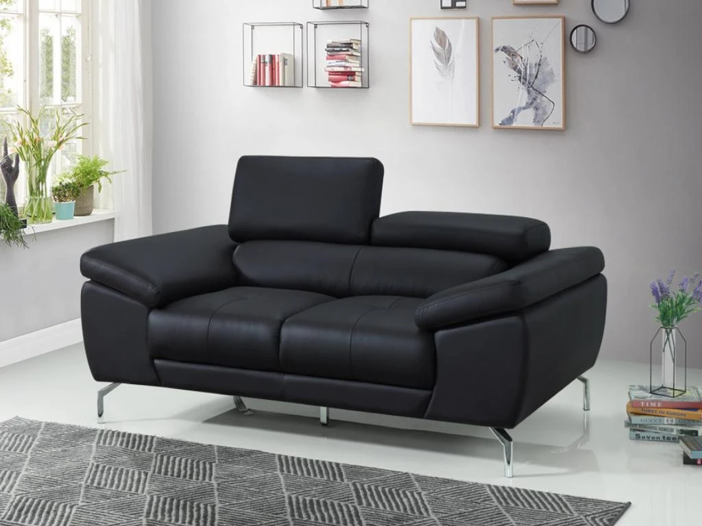 Canapé 2 Places En Cuir De Buffle GRETEL - Noir 1 Canapé 2 Places En Cuir De Buffle GRETEL - Noir