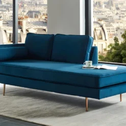 Méridienne Gauche En Velours KAHEL - Bleu Canard