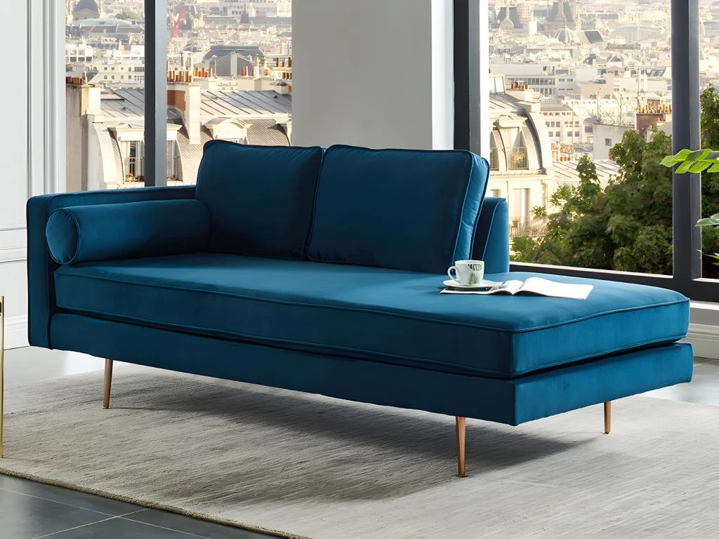 Méridienne Gauche En Velours KAHEL - Bleu Canard 1 Méridienne Gauche En Velours KAHEL - Bleu Canard