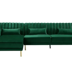 Canapé D'angle MEYREUIL En Velours - Vert Sapin - Angle Gauche